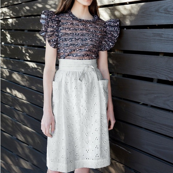 Jill Stuart Dresses & Skirts - JILL JILL STUART Tie-detail Eyelet Skirt Size 8 White Elastic Back Front Pockets